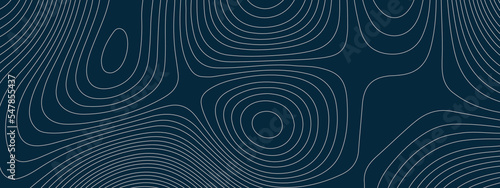 Blue topographic map with lines and circles background. Topographic map and place for texture. Topographic gradient linear background with copy space. Vector illustration