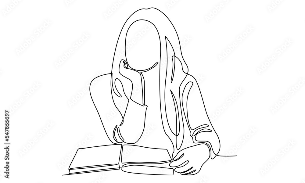 continuous line of woman reading book continuous line of woman reading book