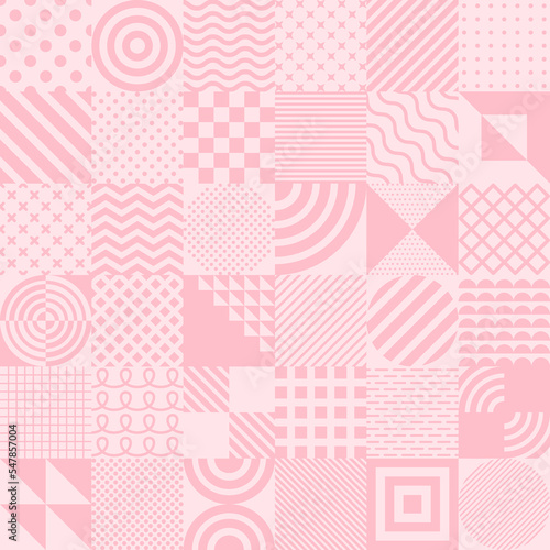 ピンクの色々な幾何学模様の正方形のパターン背景