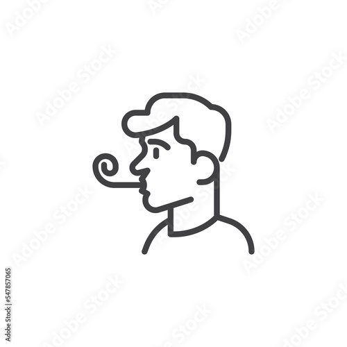 Man blowing a party horn line icon