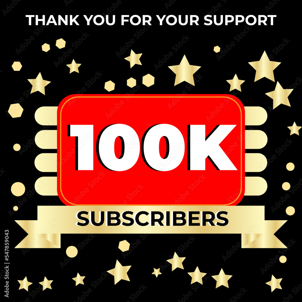 thank you for 100k subscribers with a gold design and black background ...