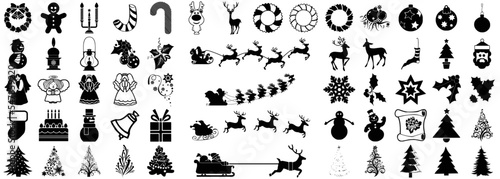 Xmas Christmas Vector Icon Set, Isolate black fill on white background