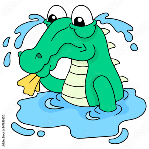 Vector illustration of a crying crocodile cartoon character isolated on white background
