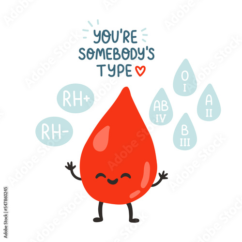 Blood donor, cute blood drop and lettering. Hand drawn Vector illustrations. Donate Blood, Health Care Concept