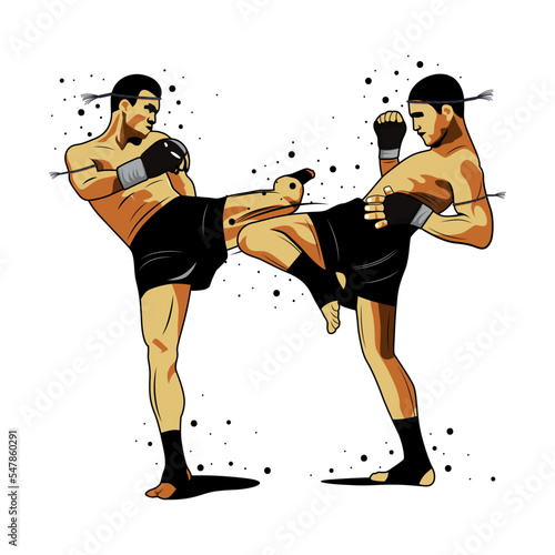 vector illustration of muay thai fighter kicking