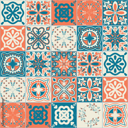 Ceramic tile design orange blue contrast color, square ceramic tiles