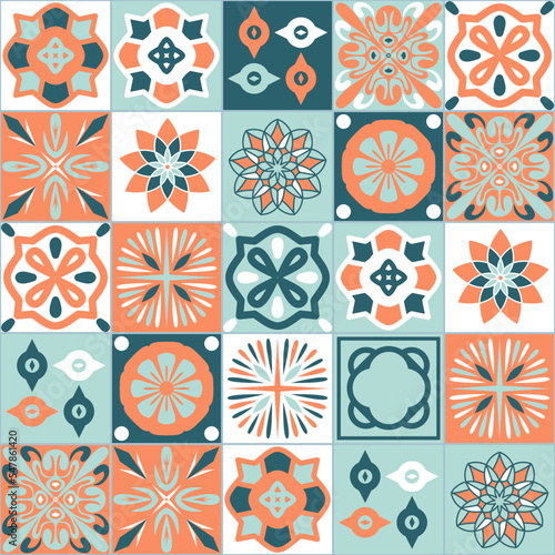 Azulejo ceramic square tiles, spanish portuguese mediterranean style vector illustration