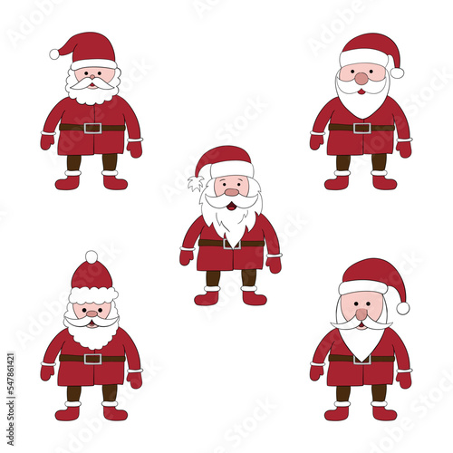 Santa set, vector doodle illustration on white background