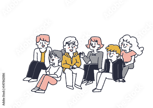 集まって意見を交わす若者たちのイラスト