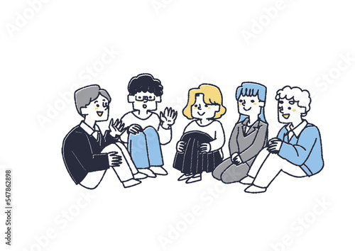集まって意見を交わす若者たちのイラスト