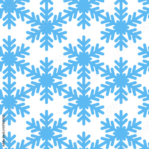 Christmas seamless pattern, blue snowflake on white background for decorative design. Christmas gift wrapping paper