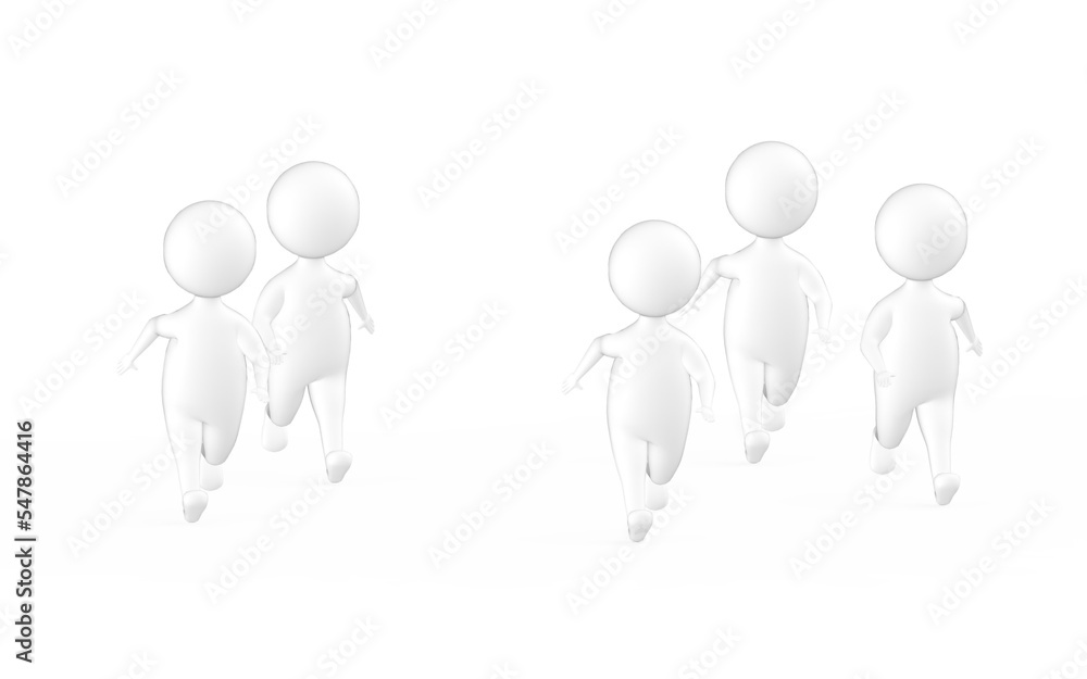 3d white characters runners , race in white isolated background 3d white characters runners , race in white isolated background