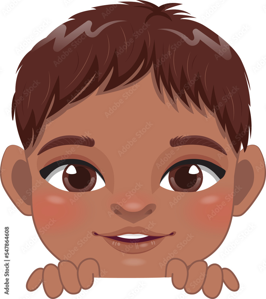 Cute Peekaboo Little Black Boy or American African Kid Peeking Boy Cartoon Design