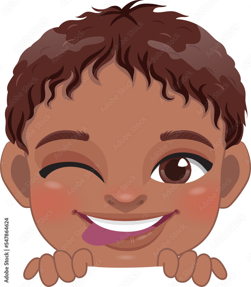 Cute Peekaboo Little Black Boy or American African Kid Peeking Boy Cartoon Design