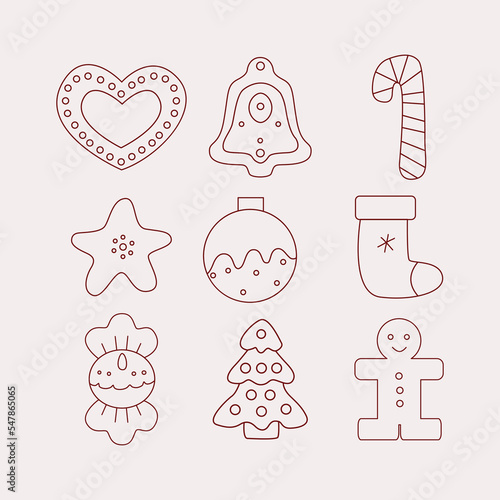  Cartoon Christmas Cookies Icon Set Holiday Concept Element Flat Design Style Include of Star and Tree. illustration of Icons