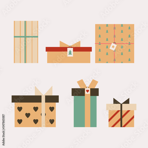 Gift boxes with ribbon line valueGift boxes. Set of various boxes present. Vector. Editable. Set