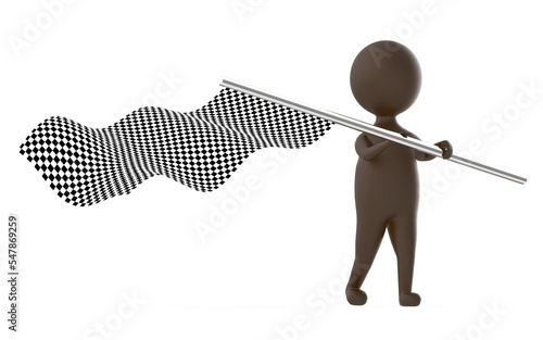 3d brown character waving a checker flag
