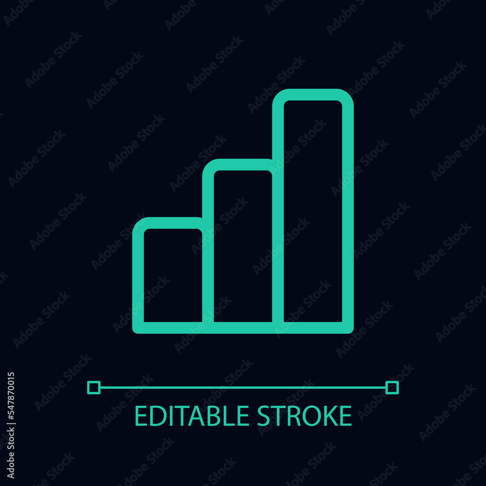 Bar chart pixel perfect color linear ui icon for dark theme. Data visualization tool. Outline isolated user interface pictogram. GUI, UX design for night mode. Editable stroke. Arial font used Bar chart pixel perfect color linear ui icon for dark theme. Data visualization tool. Outline isolated user interface pictogram. GUI, UX design for night mode. Editable stroke. Arial font used