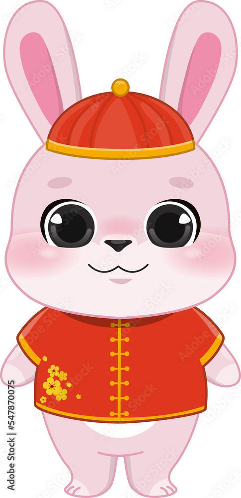 Pink Rabbit Boy Standing in Chinese New Year Festival Cartoon Style Pink Rabbit Boy Standing in Chinese New Year Festival Cartoon Style
