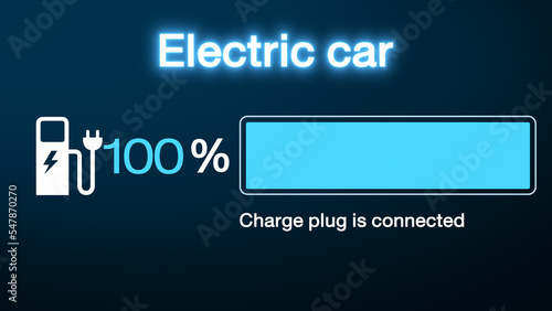 Electric car dashboard display. Electric Car Charging Indicating the Progress of the Charging  electric vehicle battery indicator showing an increasing battery charge