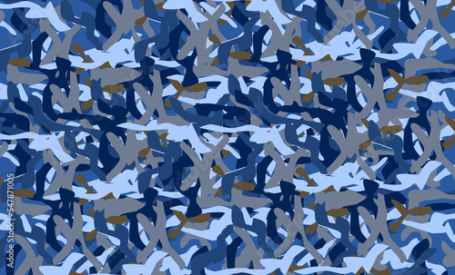 abstract geometric background, Military camouflage seamless pattern in blue. Camouflage seamless pattern