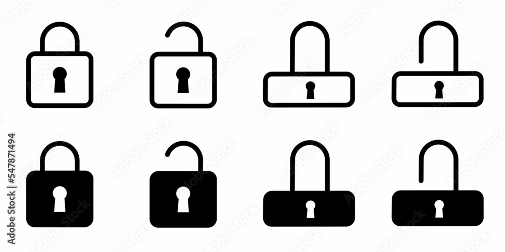 Lock icon. Locked and unlocked icon set. Stock vector collection Lock icon. Locked and unlocked icon set. Stock vector collection
