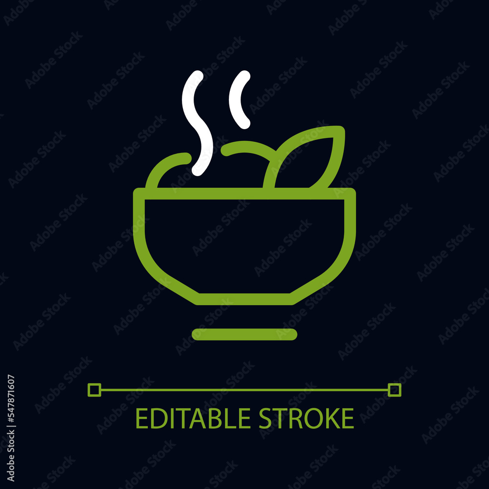 Hot meal pixel perfect color linear ui icon for dark theme. Dinner time. Healthy food. Outline isolated user interface pictogram. GUI, UX design for night mode. Editable stroke. Arial font used Hot meal pixel perfect color linear ui icon for dark theme. Dinner time. Healthy food. Outline isolated user interface pictogram. GUI, UX design for night mode. Editable stroke. Arial font used
