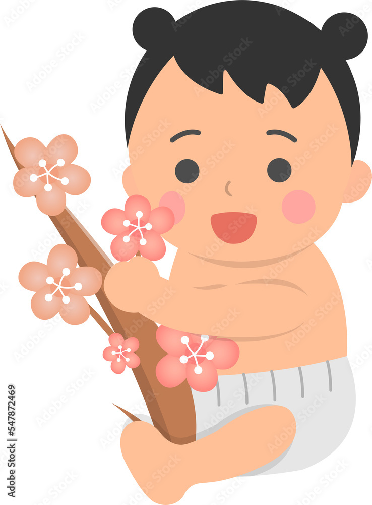 Happy cute baby or toddler with flowers, chinese new year elements, vector cartoon style Happy cute baby or toddler with flowers, chinese new year elements, vector cartoon style