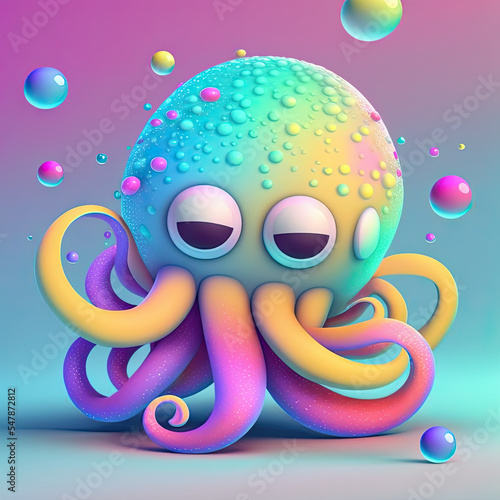 Illustration of a sleepy 3d squishy colorful octopus