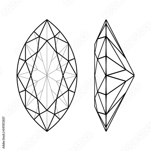 illustration of a diamond marquise. top view and side view