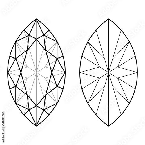 illustration of a diamond marquise. top view and bottom view