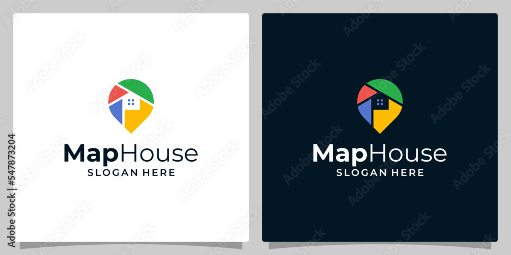 Pin location logo design template with house building logo graphic design vector illustration. Symbol, icon, creative. Pin location logo design template with house building logo graphic design vector illustration. Symbol, icon, creative.