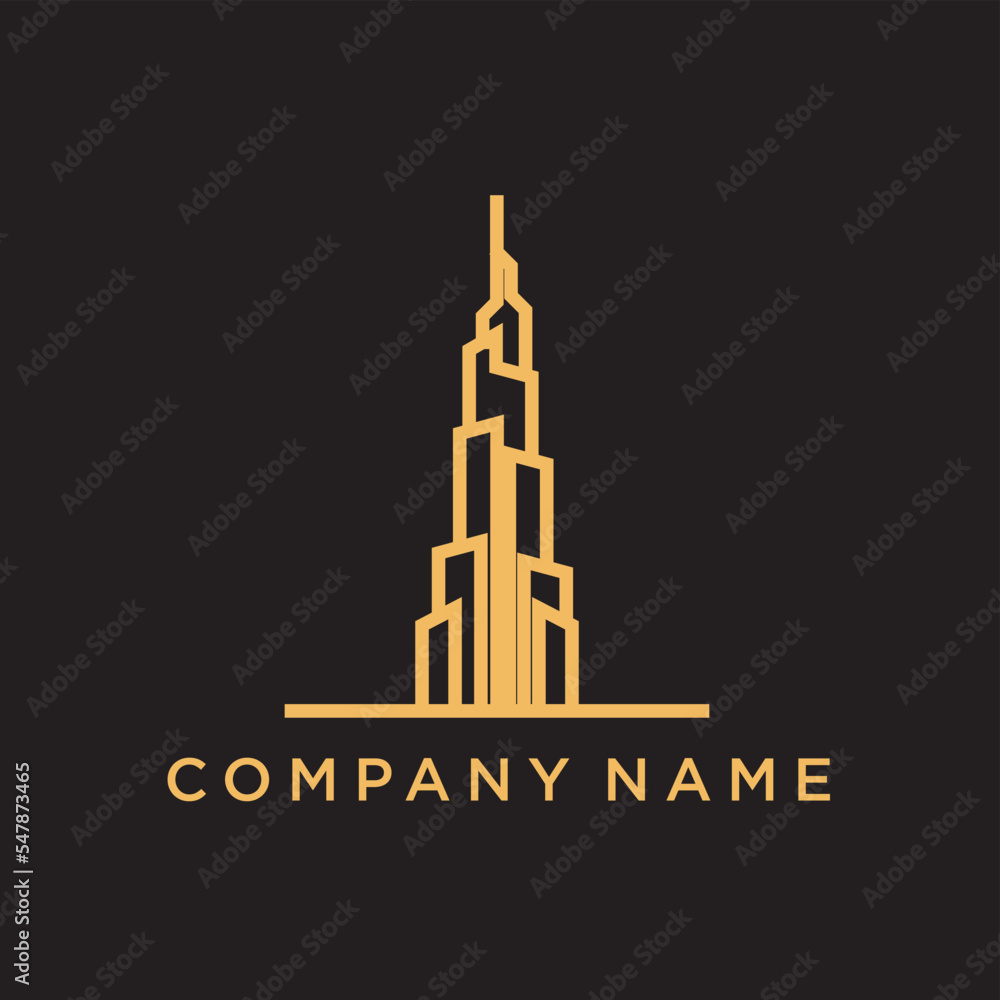 building skiline logo line vector template with gold colour 