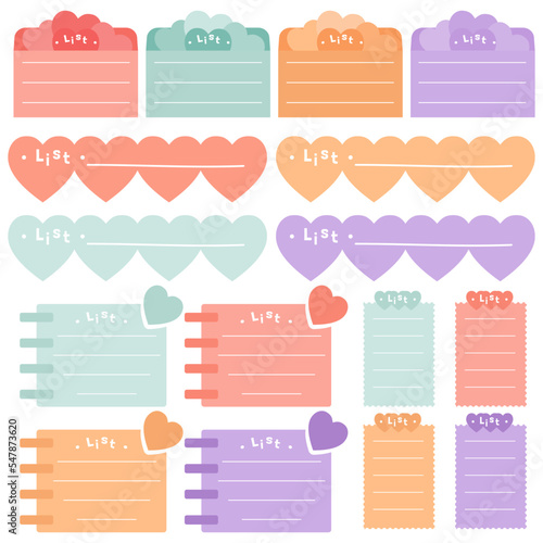 Cute paper notes. Stationary set. Scrapbook notes and cards.Printable planner stickers. To Do List note. Template for your message. Decorative planning element. Vector illustration.