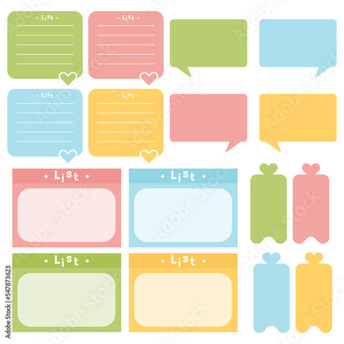 Cute paper notes. Stationary set. Scrapbook notes and cards.Printable planner stickers. To Do List note. Template for your message. Decorative planning element. Vector illustration.