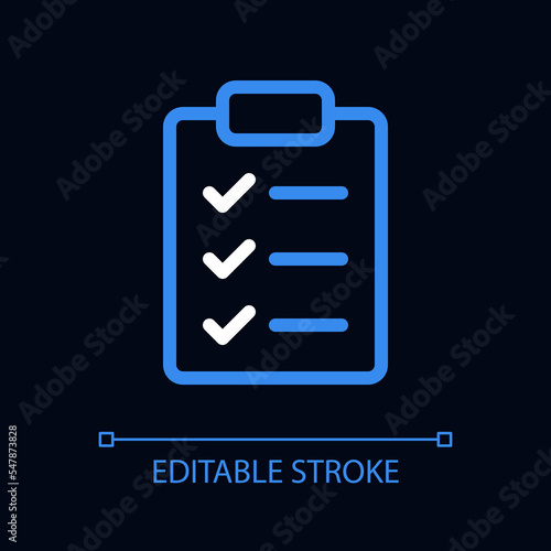 Checklist pixel perfect color linear ui icon for dark theme. Wellness to do list. Clipboard. Outline isolated user interface pictogram. GUI, UX design for night mode. Editable stroke. Arial font used © bsd studio