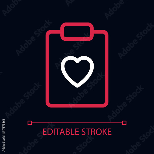 Health record pixel perfect color linear ui icon for dark theme. Medical history. Outline isolated user interface pictogram. GUI, UX design for night mode. Editable stroke. Arial font used