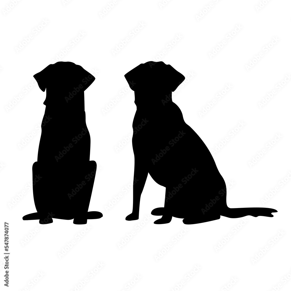 Labrador dog silhouette illustration. Sits. Set full face and profile. 