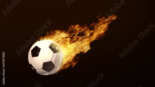 Animated soccer Ball on Fire Burning rotating soccer ball bright flamy symbol on the black background 3D rendering