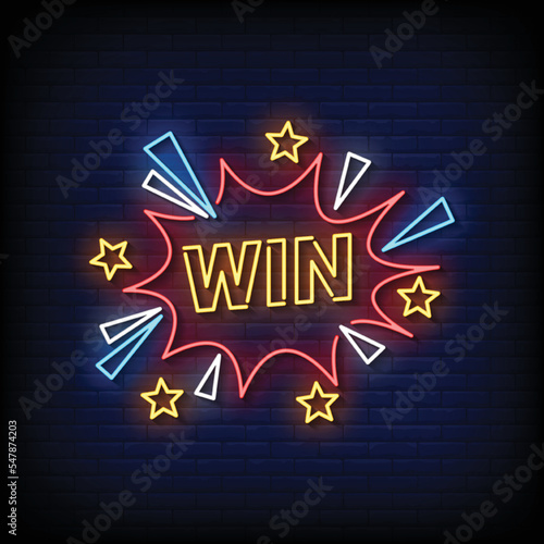 Neon Sign win with brick wall background vector