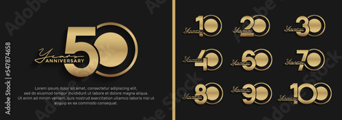 set of anniversary logo style golden color on black background for celebration