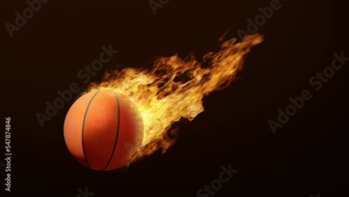 Animated basketball on Fire Burning rotating basketball bright flamy symbol on the black background 3D rendering