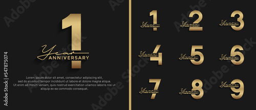 set of anniversary logo style golden color on black background for celebration