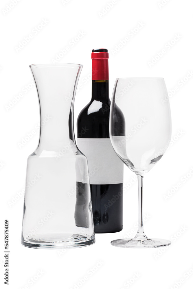 Red Wine Bottle Glass And Carafe - Photo With Clipping Path Red Wine Bottle Glass And Carafe - Photo With Clipping Path