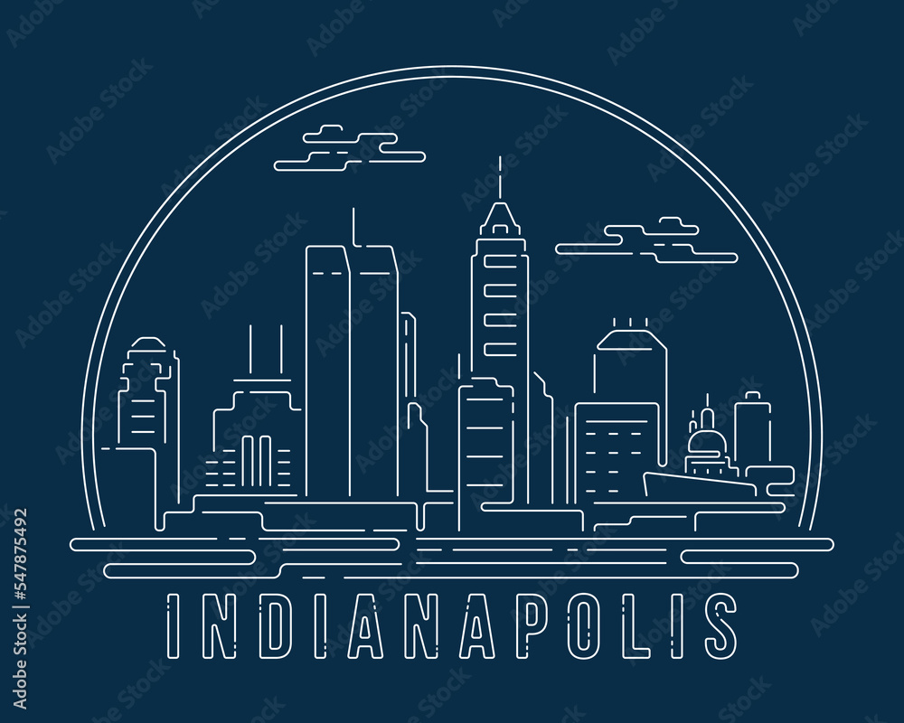 Cityscape with white abstract line corner curve modern style on dark blue background, building skyline city vector illustration design - Indianapolis
