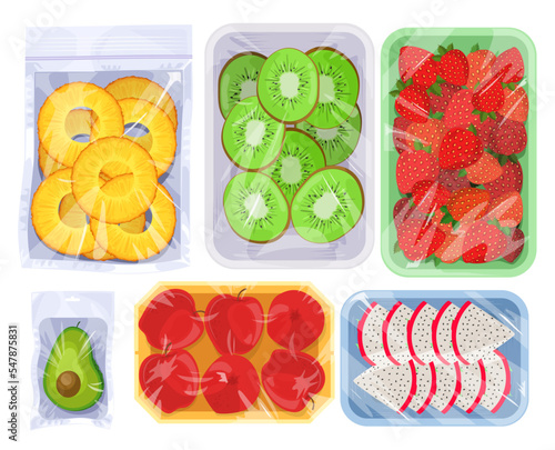Vacuum food set vector fruits slice in pack set