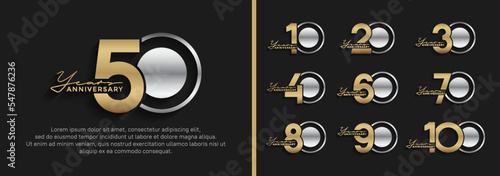 set of anniversary logo style silver and golden color for celebration