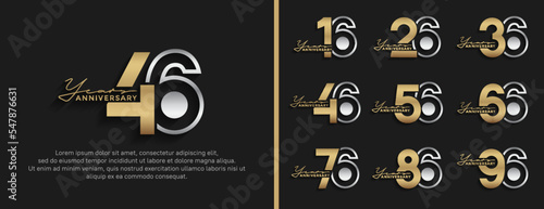 set of anniversary logo style silver and golden color for celebration
