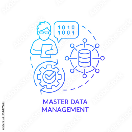 Master database management blue gradient concept icon. Information technology. System analyst. Data expert abstract idea thin line illustration. Isolated outline drawing. Myriad Pro-Bold font used