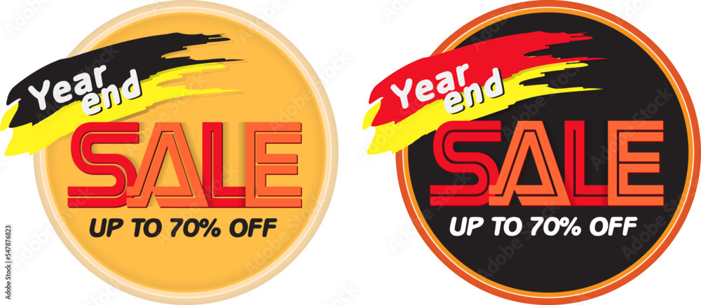 Year end sale designs, up to 70% off. For price tags, stickers, sales labels, posters and others